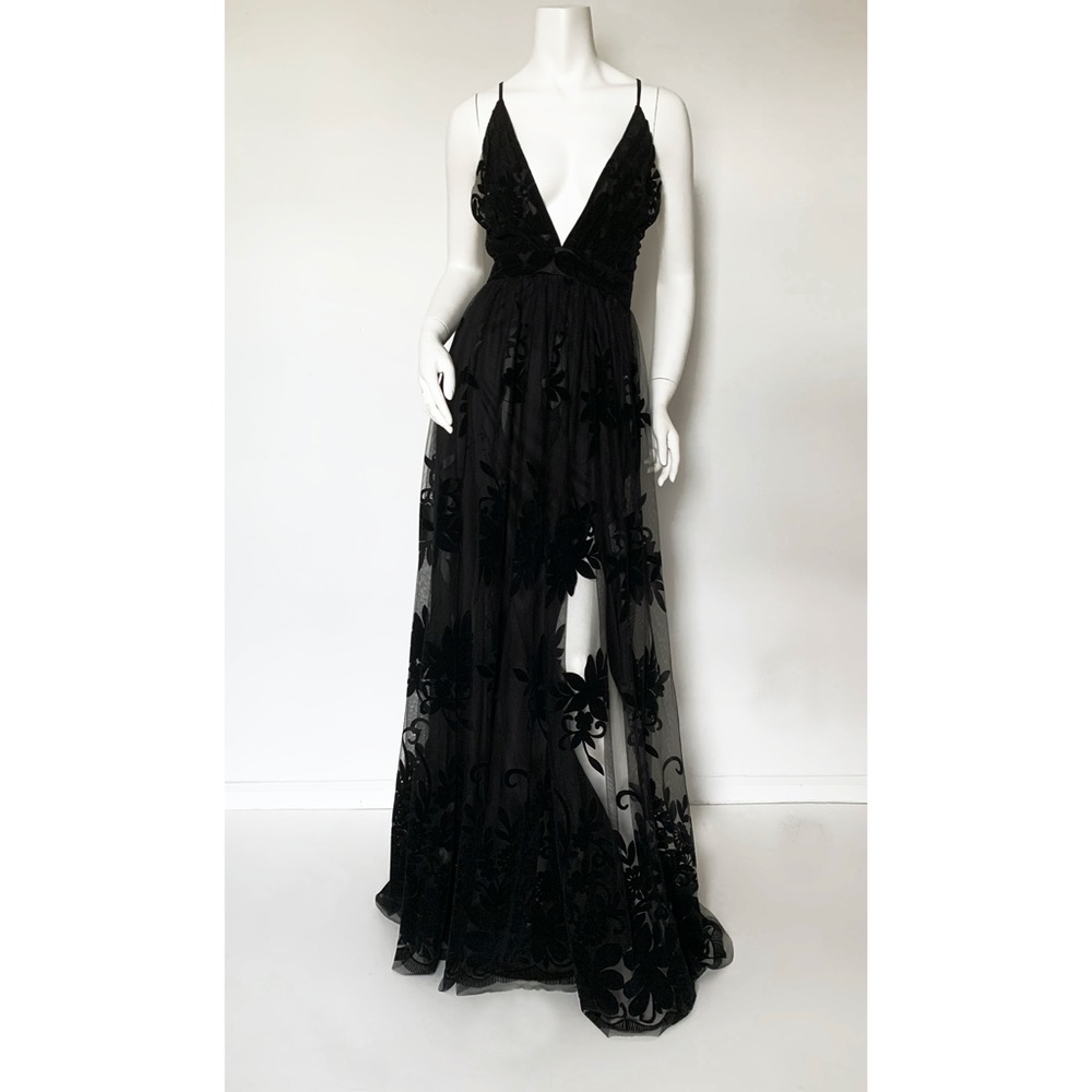 Windsor Black Morgan Floral Flocked Velvet Dress S